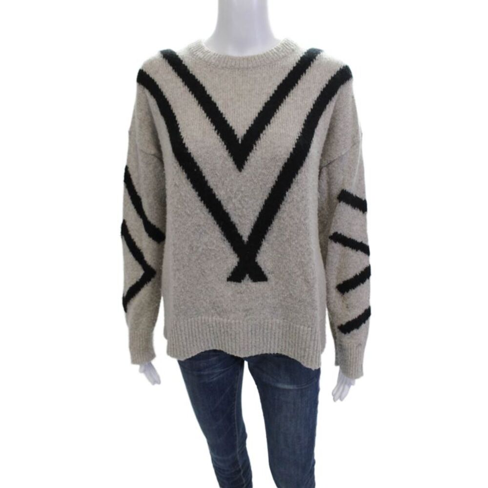 360 Cashmere Womens Beige Geometric Crew Neck Pullover Merino Cashmere Size M